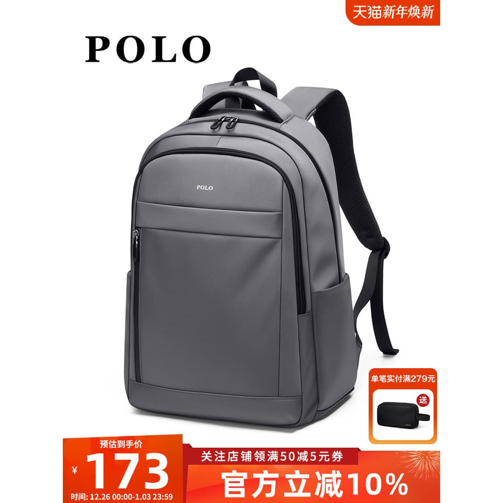 Mochila Polo masculina viagem de negócios 47/52cm bolsa de computador moda mochila de viagem estudante universitário bol