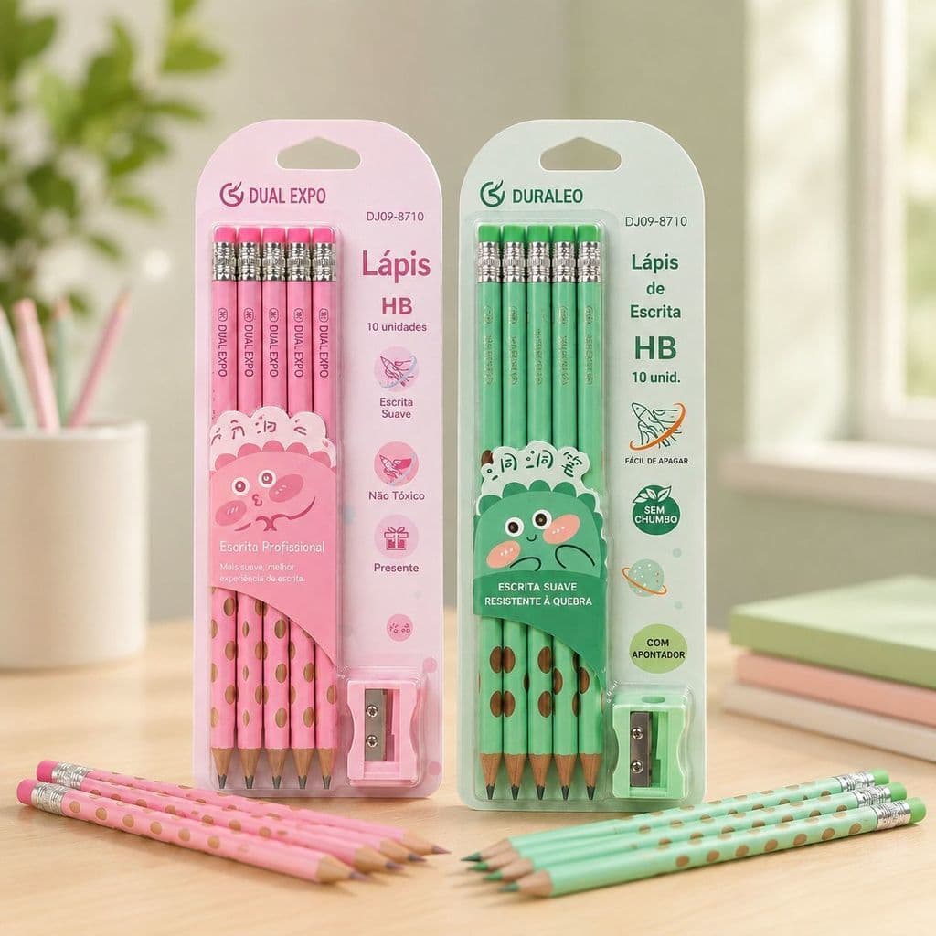 Kit 10 Lápis HB Ergonômico Infantil com Apontador Escrita Macia e Segura