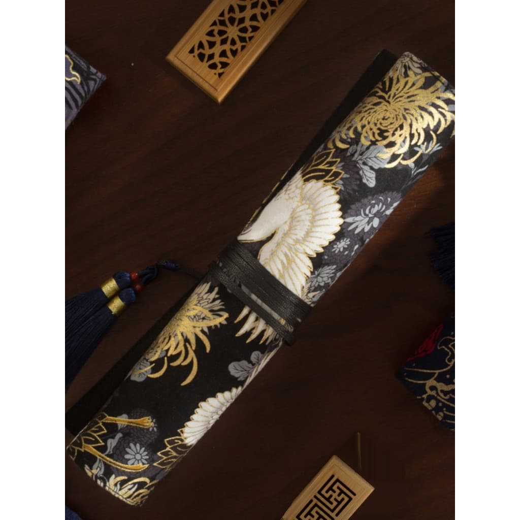 Zhuyutang estilo chinês dourado brocado borla caneta cortina lápis caso aquarela escova caneta cortina caneta