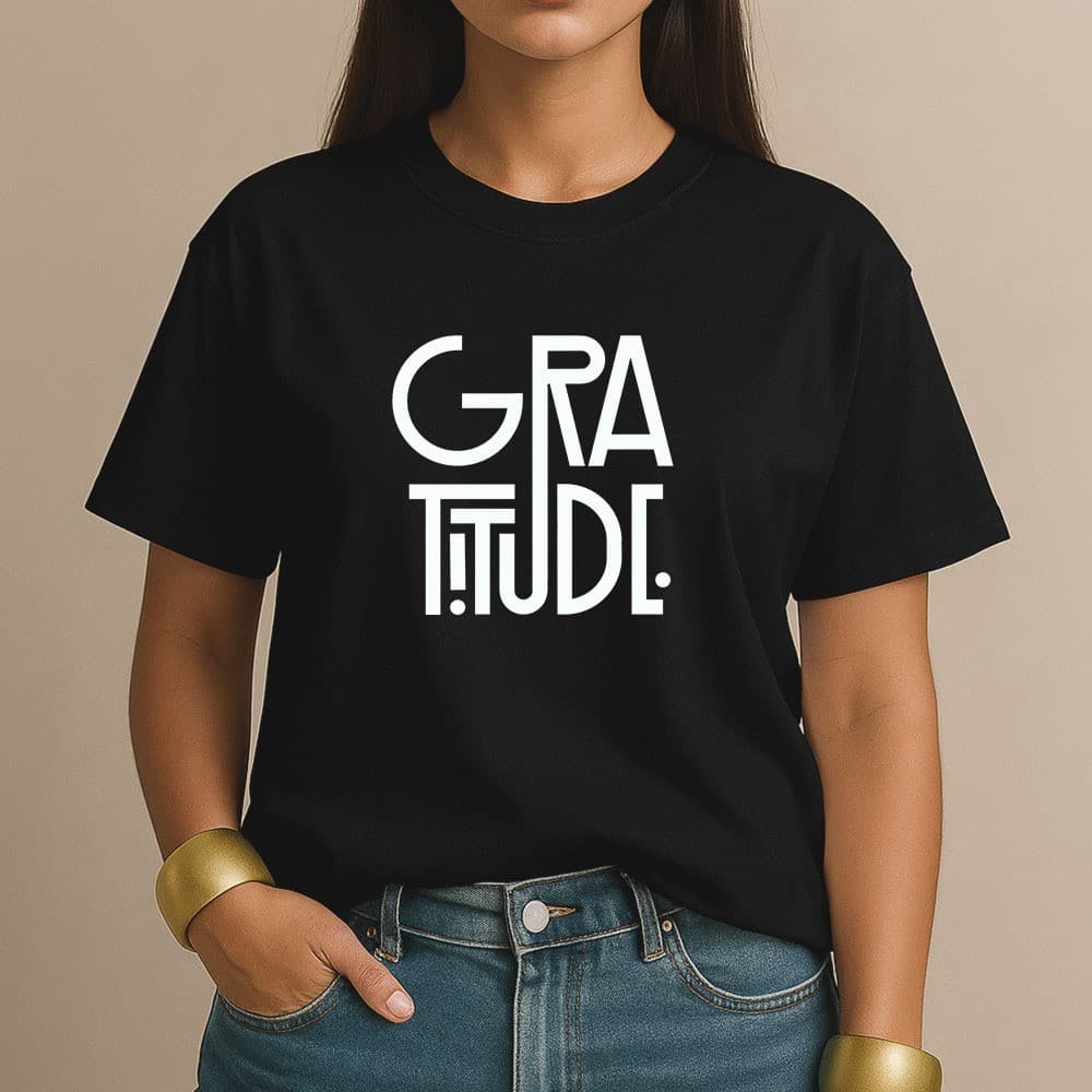 Camiseta 100% Algodão Gratitude Camisa Feminina Fashion Minimalista Casual para o Dia a Dia