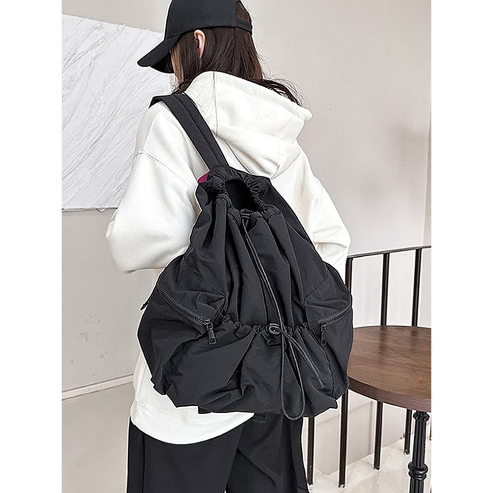 Mochila com cordão masculino na moda ins único ombro duplo dupla utilização balde saco feminino estudante saco de escola
