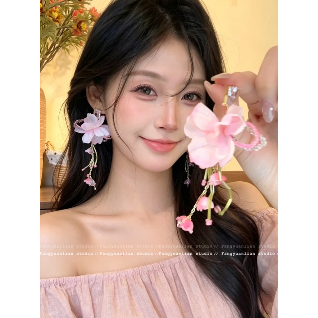 brincos feminino brinco feminino Rosa flor mar Super fada doce flor borla brincos feminino luz luxo High-End brincos ele