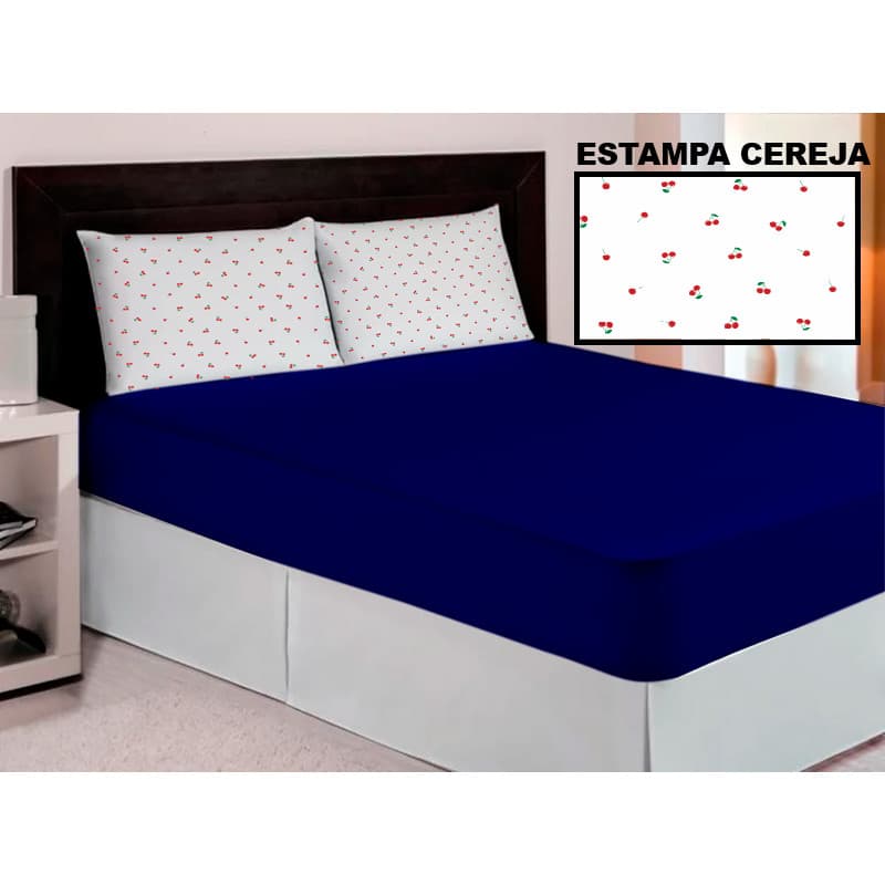 Lençol Casal 3 Pçs Micropercal (TOQUE MACIO) ESTAMPA CEREJA