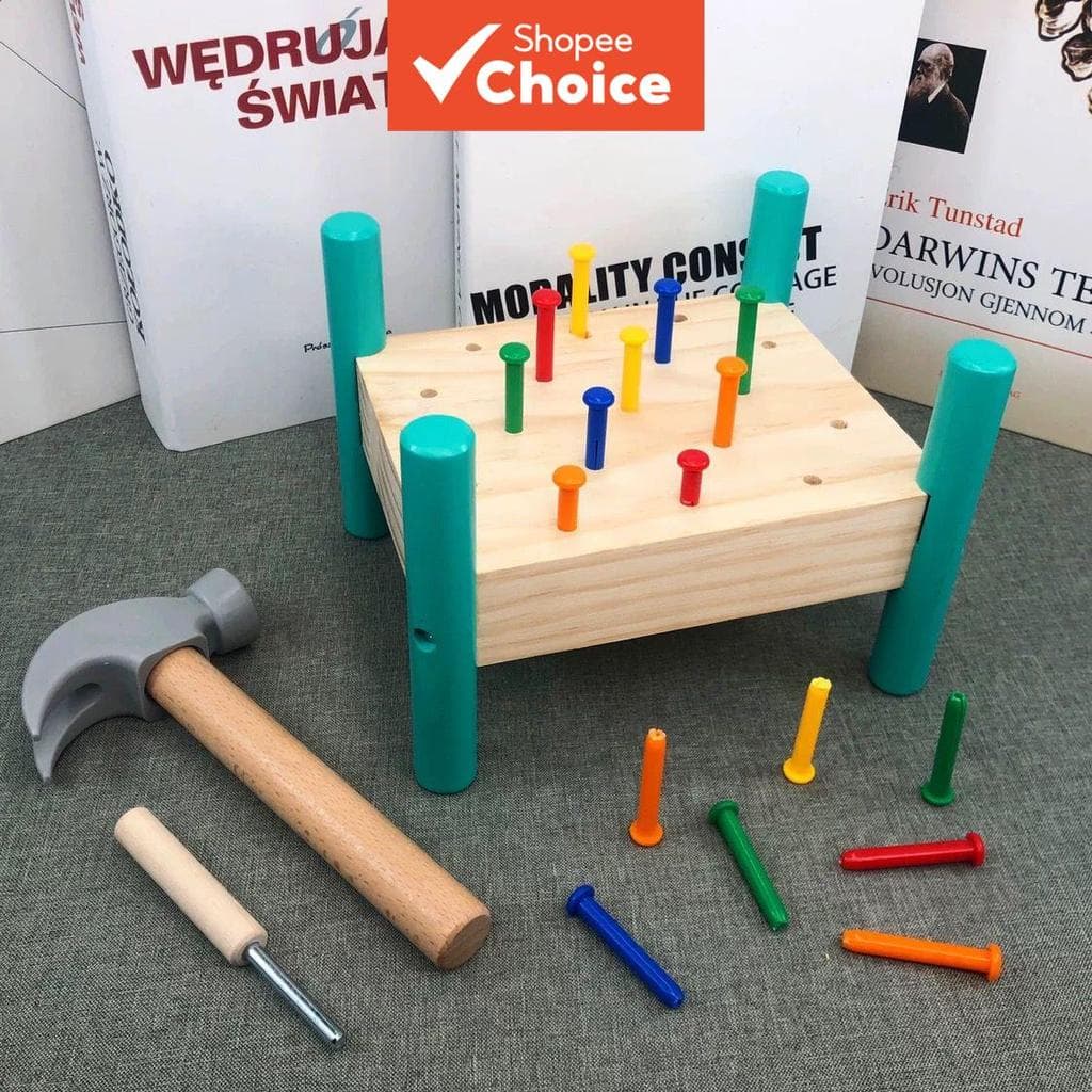 Mesa de Martelar de Madeira Montessori, Kit de Ferramentas de Martelo e Prego, Brinquedo Educativo para Habilidades
