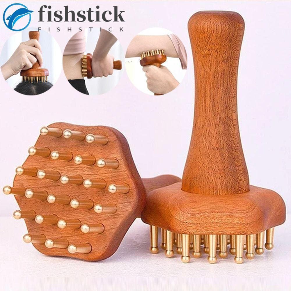 Escova De Massagem FISHSTICKA , Ferramenta Gua Sha De Latão Com Cabeça De Cobre De 24 Dentes , Confortável
