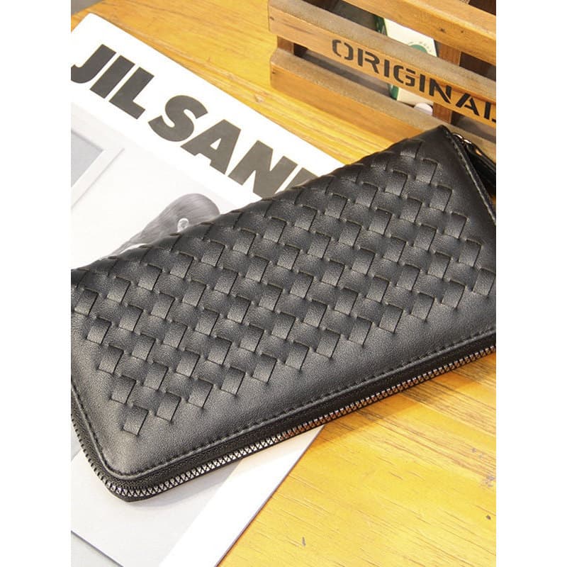 carteira masculina com ziper carteira masculina Carteira masculina carteira de couro longo grande capacidade trançada jo