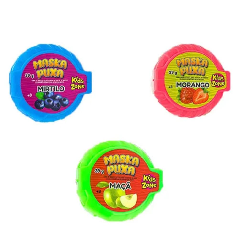 Kit 3 unidade Goma De Mascar Em Fita Maskapuxa Kids Zone 39g