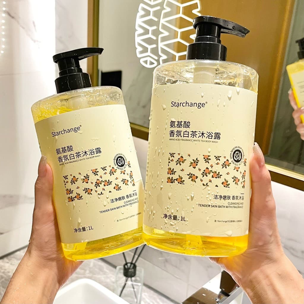 Xiaohongshu gel de banho de chá branco 1L, grande capacidade, gel de banho doméstico, recarga de Hotel, fragrância amade
