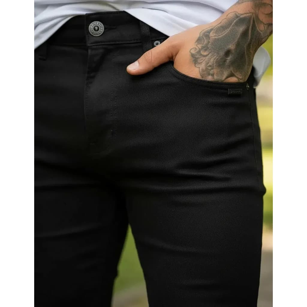 Calça Skinny Preta Masculina Jeans Premium Com Elastano