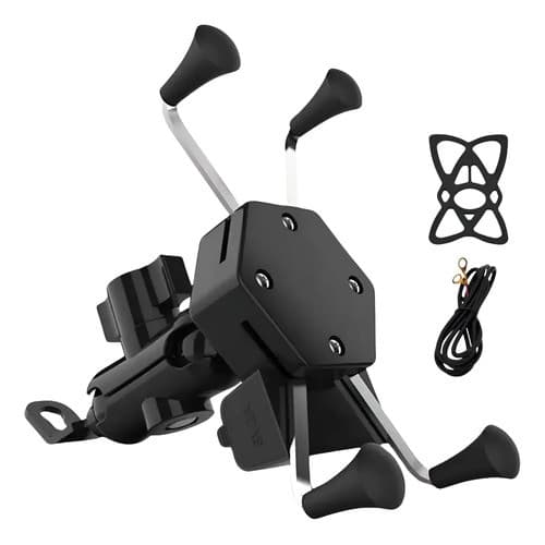 Suporte De Celular Para Moto Com Carregador Universal Usb Garra de Fixação X Cor Preto Versátill