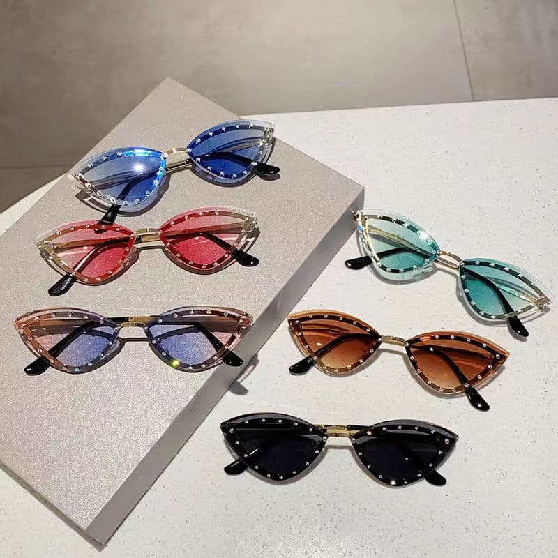 Óculos De Sol Brilhantes Olho De Gato Para Mulheres – Design De Strass Sem Moldura Festas E Uso Urbano