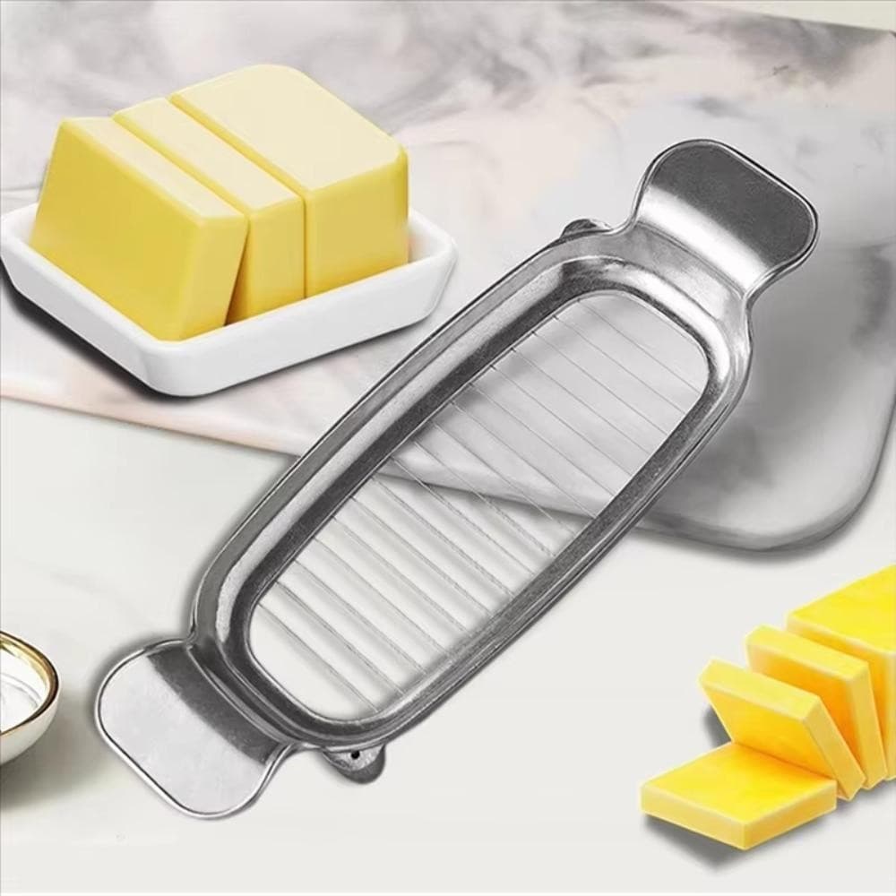 Cortador de Queijo Multifuncional em Aço Inoxidável, Cortador de Manteiga, Divisória Portátil Prateada