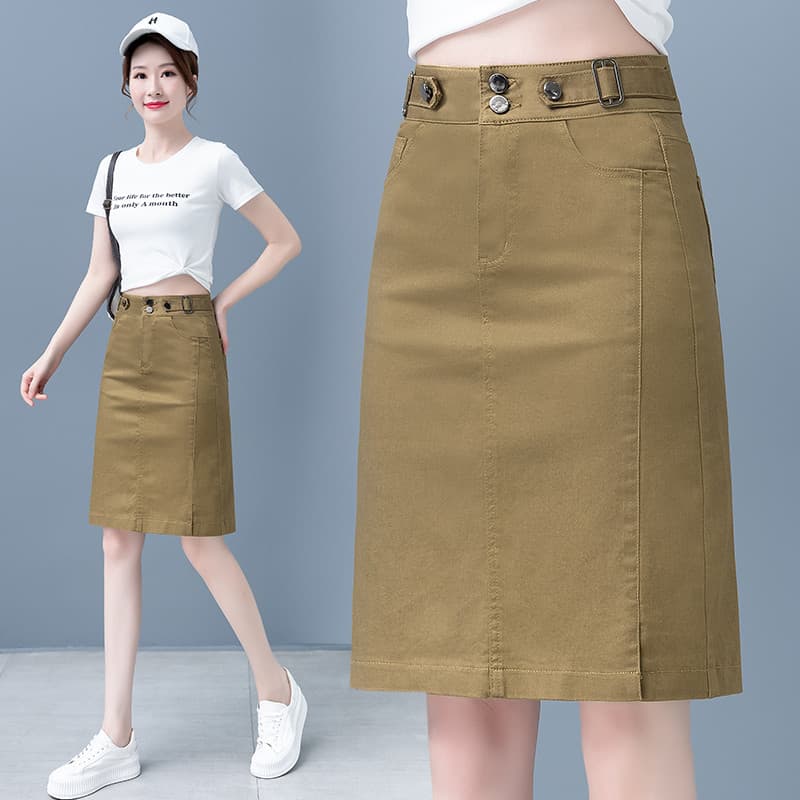 Saia jeans feminina estilo fino 2026 verão novo estilo cintura alta a linha um passo comprimento médio ferramentas Casua