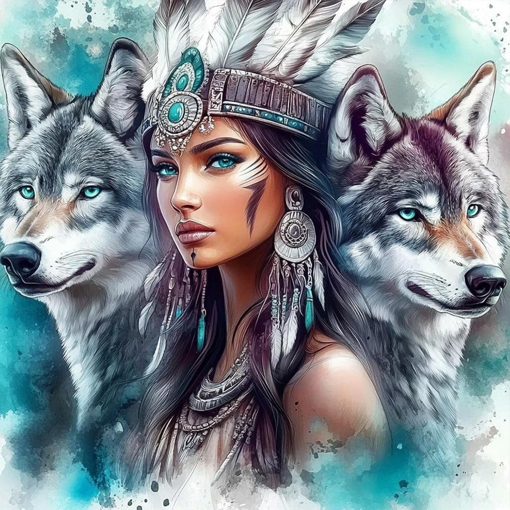 MEIYUDA Kits de Pintura com Diamantes de Índios Americanos Nativos para Iniciantes, Kits de Arte com Diamantes Redondos