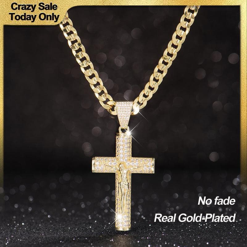 Colar Holylegend banhado a ouro 14k, estilo cubano, Figaro, Miami com crucifixo de Jesus Cristo, 24 polegadas de comprim