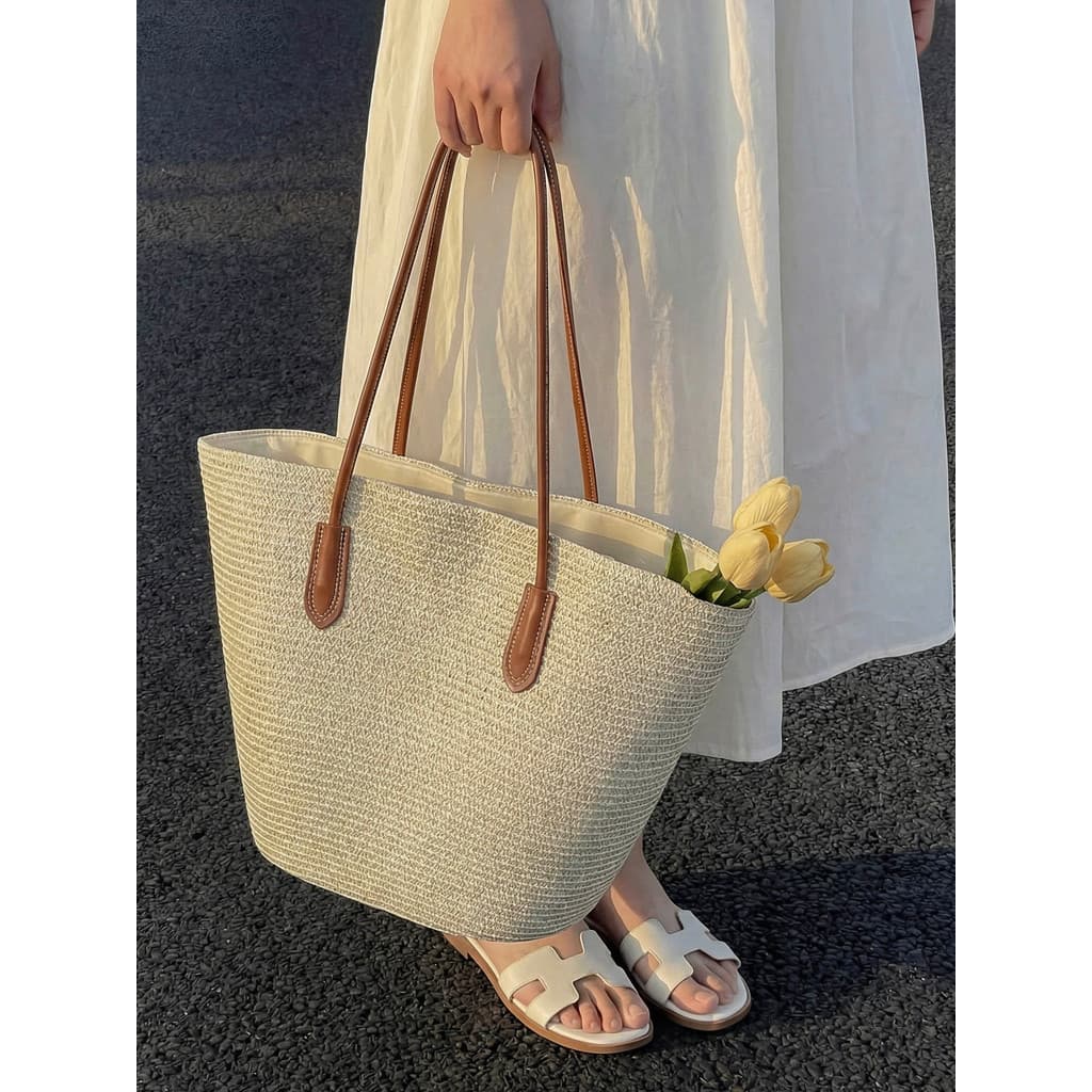 Bolsa de palha Popular deste ano 2026 primavera novo estilo Commuter grande capacidade francesa All-Match moda praia sac