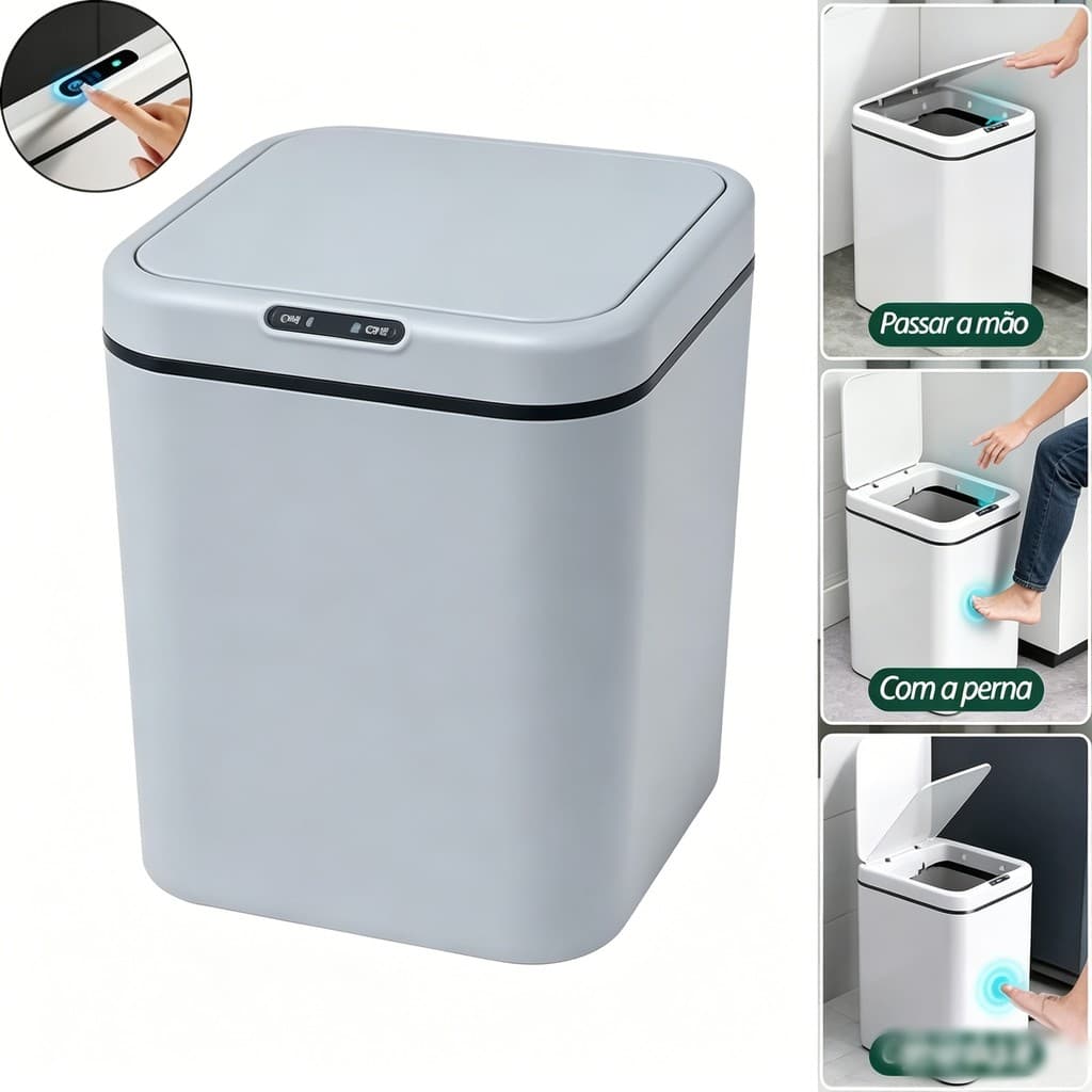 Lixeira Inteligente 16L Recarregável para com Sensor Automático Banheiro Cozinha Higiênica Casa Escritório Cozinha