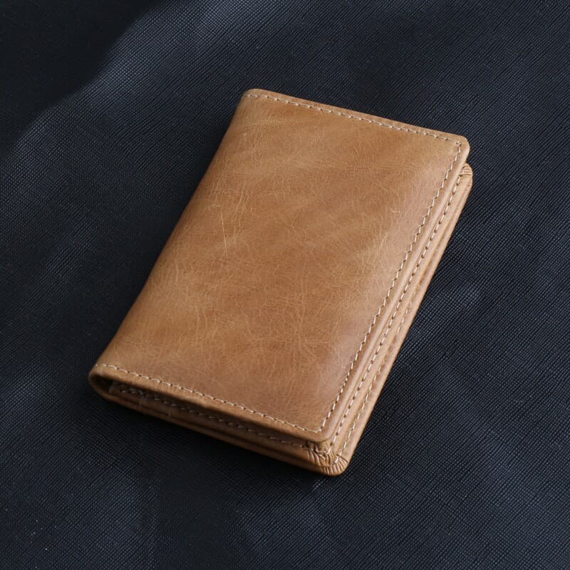 Porta-cartões de couro genuíno genuíno masculino, porta-cartões de visita de primeira camada, retrô, simples, grande cap