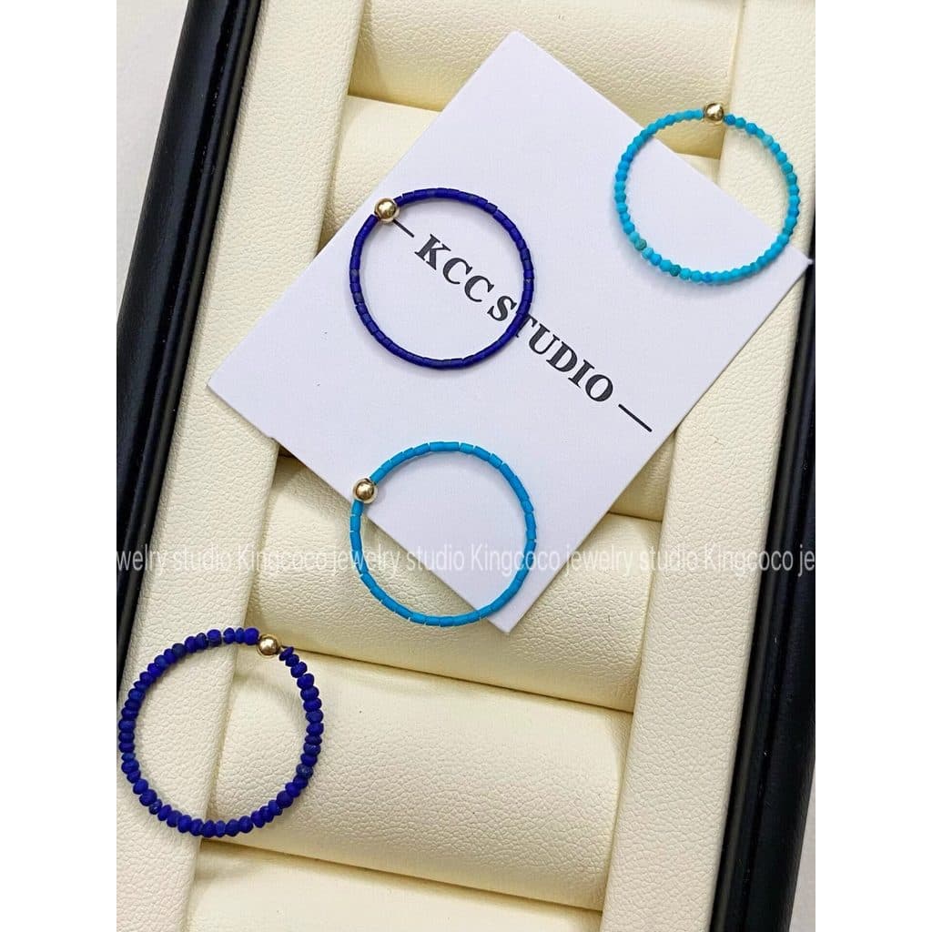 anel de namoro anel solitario Anel 1mm Ultra-fino Natural lápis-lazúli turquesa puro grânulo artesanal anel minimalista