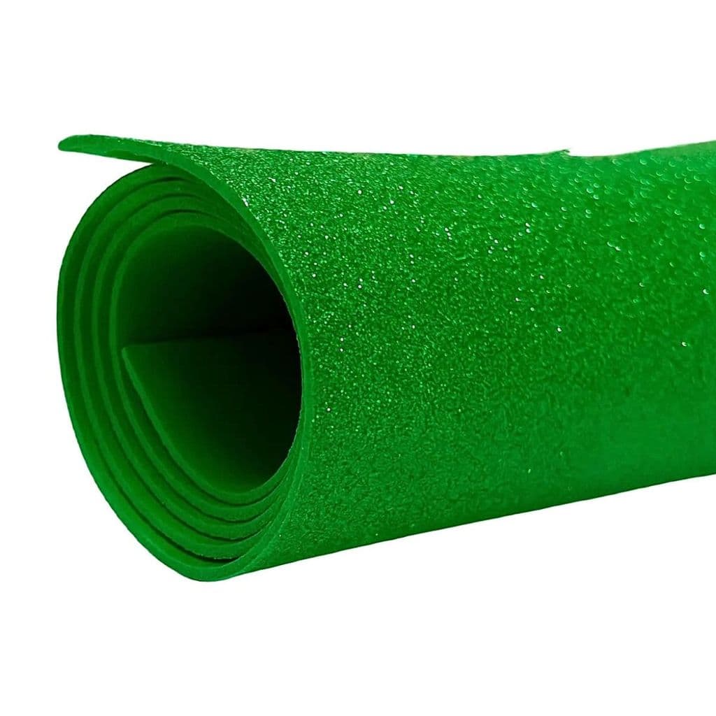 Kit 10 Folhas de EVA Borrachado Verde com Glitter
