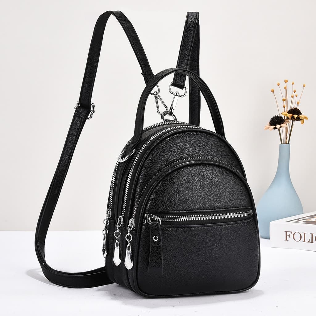 Mochila feminina textura pu pequena mochila versão coreana All-Match única pequena mochila multifuncional transporte de