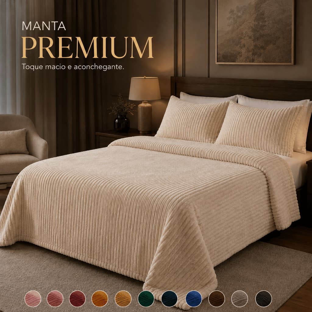 Kit Manta Queen Premium Soft Plush 2,50 x 2,20 Microfibra Canelada