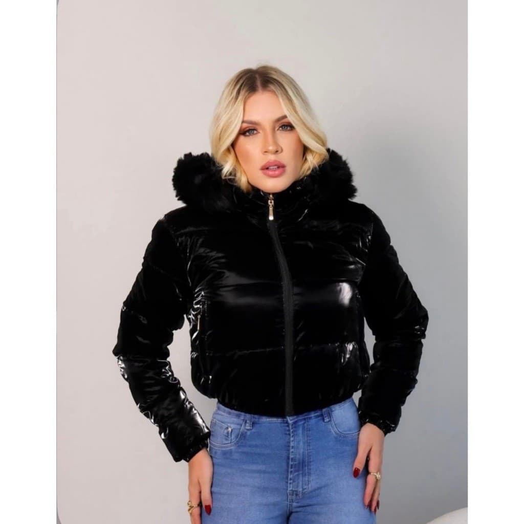 Bomber Jaqueta Feminina Refletiva com Capuz Dupla Face Peluciada Fashion 2026