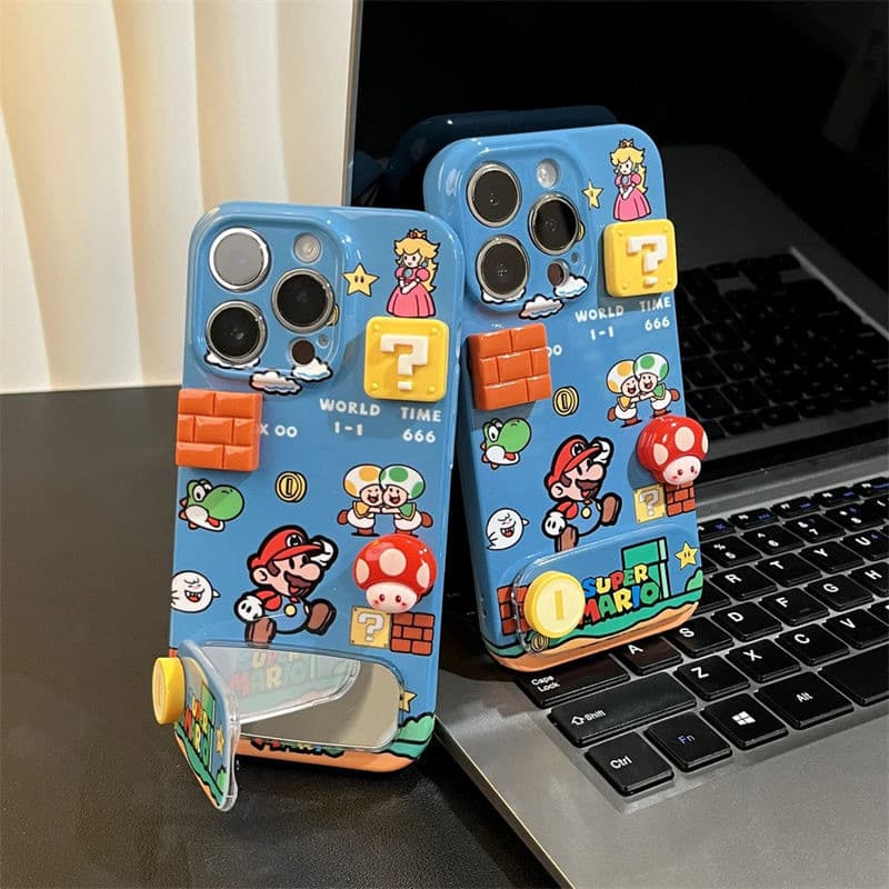 Capa de telefone clássica Mushroom Mario com suporte, adequada para Apple 17/16/15, Huawei, oppo, Xiaomi, vivo Phone.