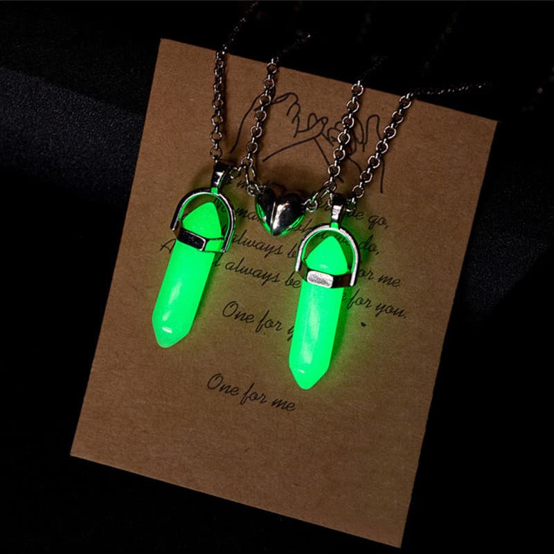 Colar Pendente Hexagonal Luminoso de Pedra Natural com Pingente em Forma de Coração, Colar Magnético para Casal