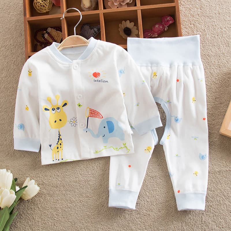 Primavera outono conjunto de roupa interior do bebê algodão puro masculino feminino bebê cintura alta proteção da barrig