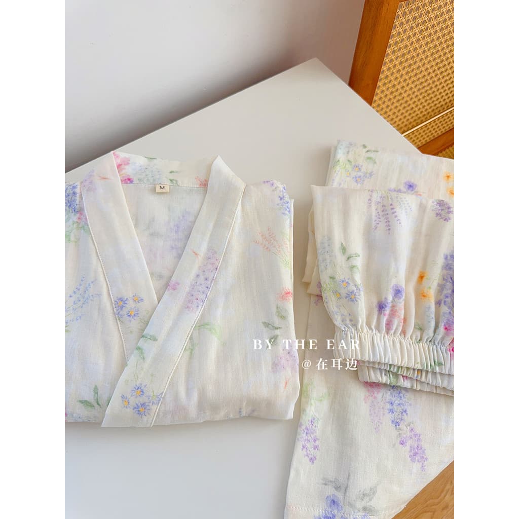 Nas orelhas montanha flores de cerejeira japonês quimono pijamas feminino verão puro algodão dupla camada fio roupão alg
