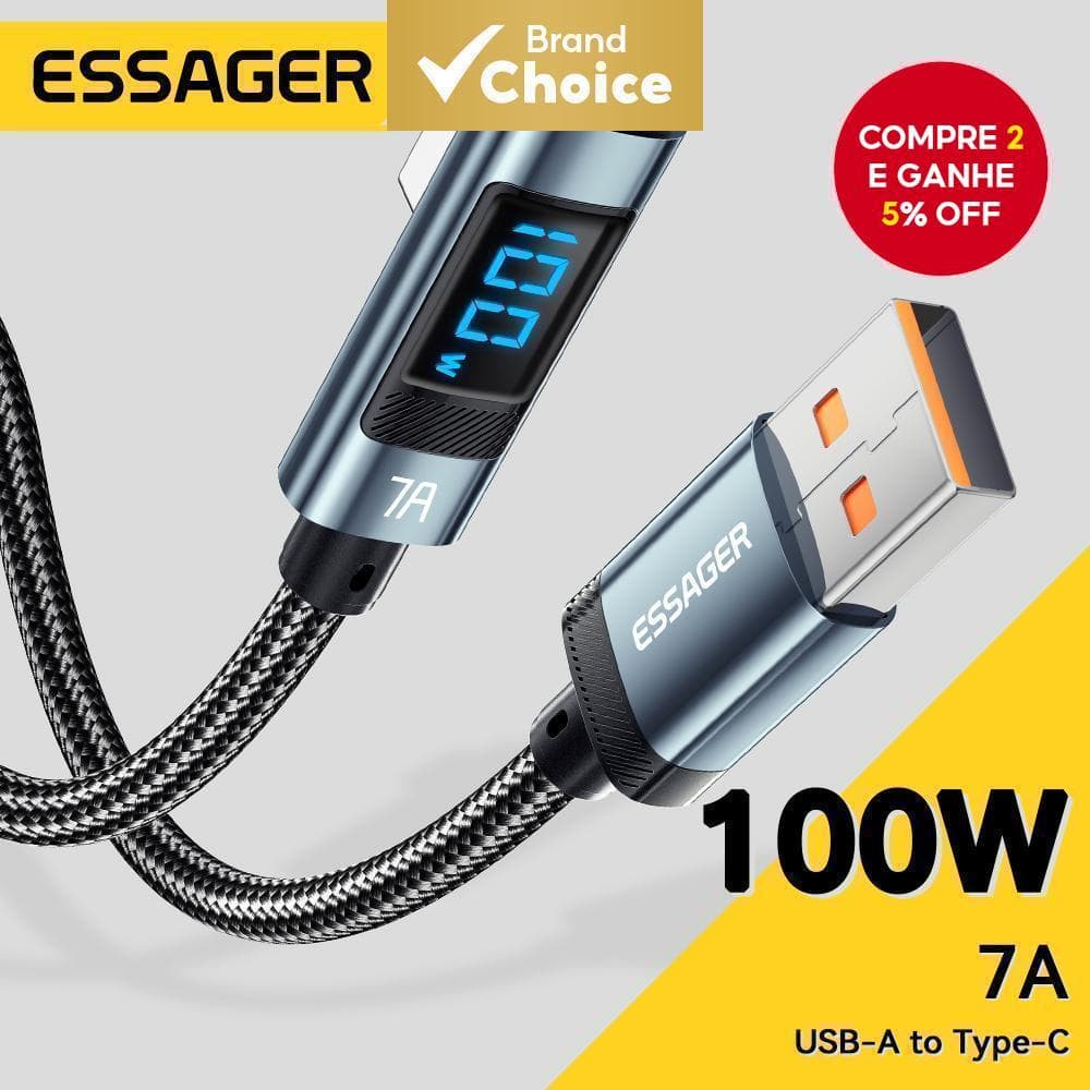 Essager 7A USB Type C Cabo De Cotovelo Display PD 100W Carregamento Rápido Bend Dados Para HUAWEI Mate 60 Pro Oneplus Sa
