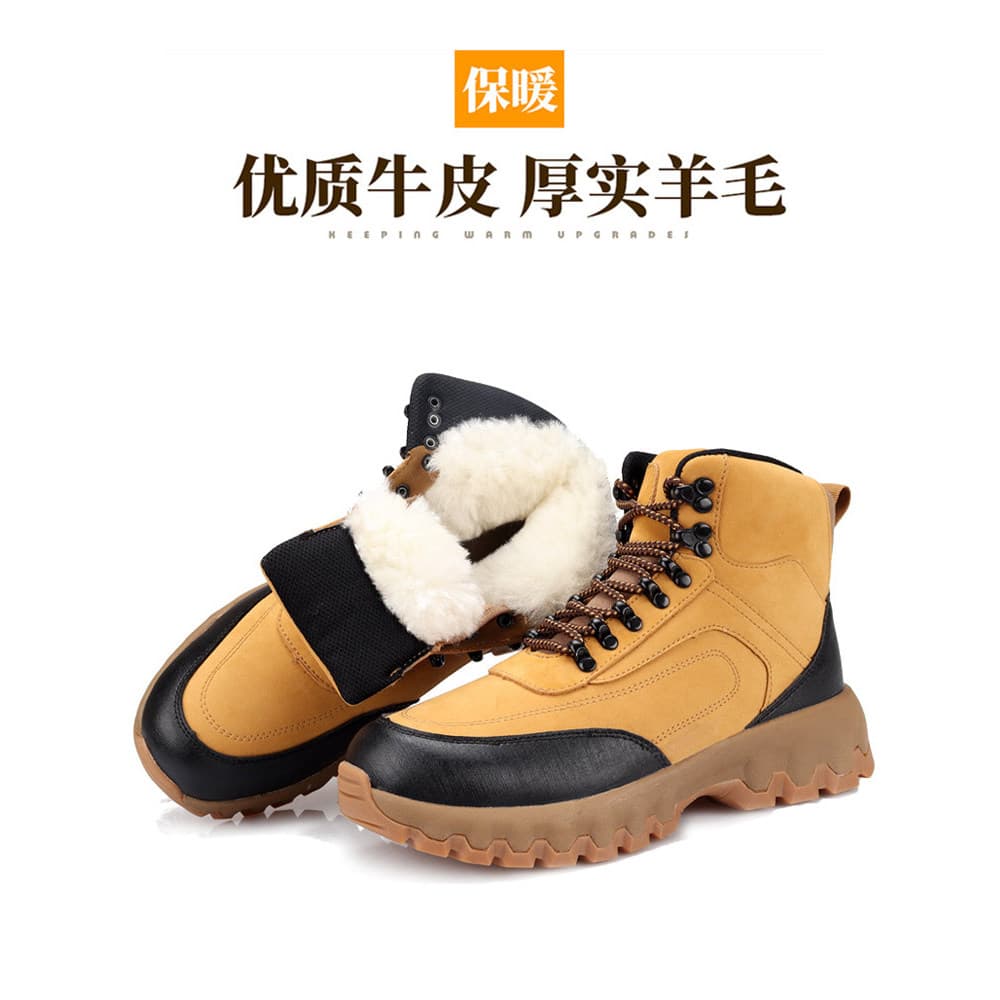 2026 Botas de neve masculinas de cano alto escovadas espessadas à prova de frio quentes à prova d'água couro genuíno lã