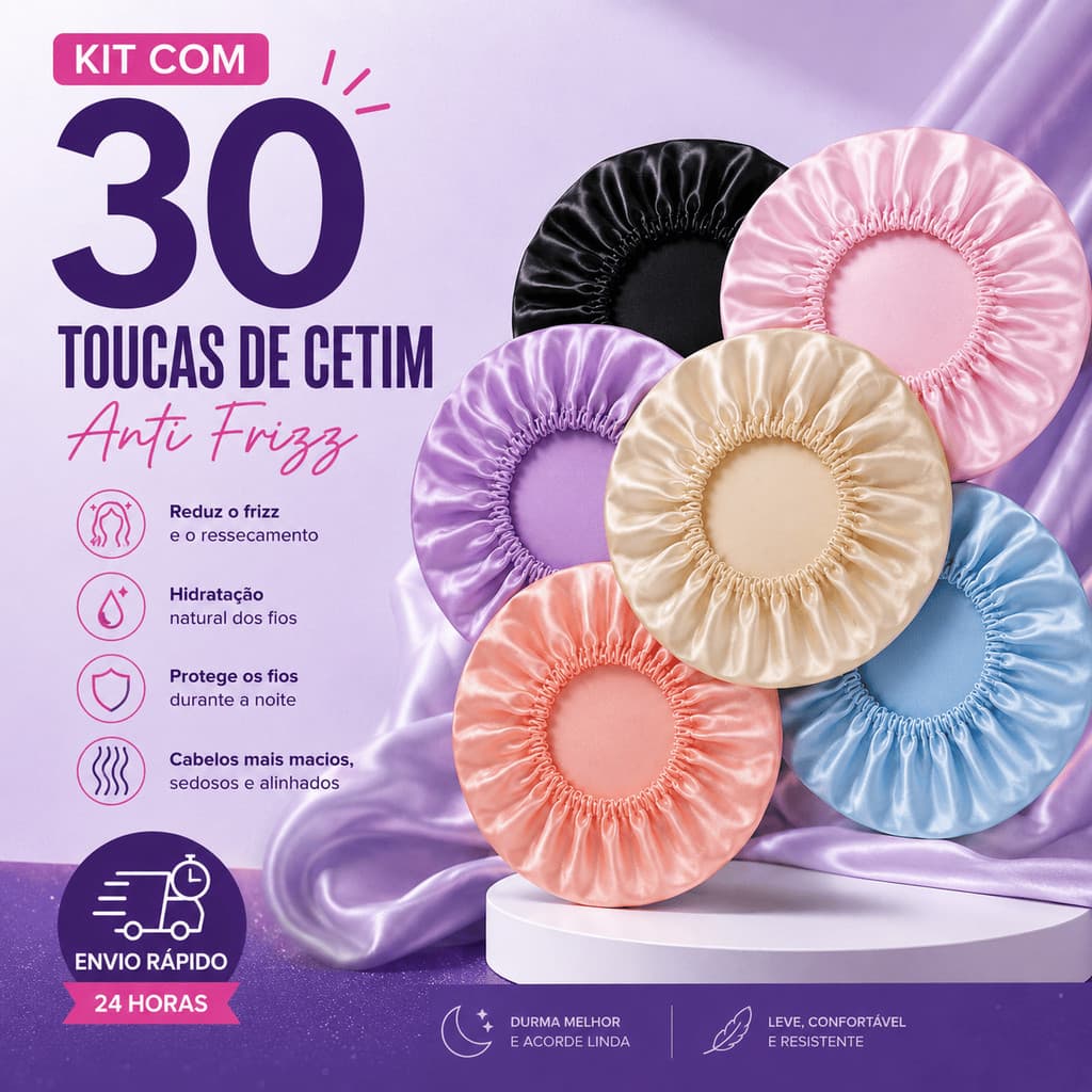 Kit 30 Toucas de Cetim Anti Frizz