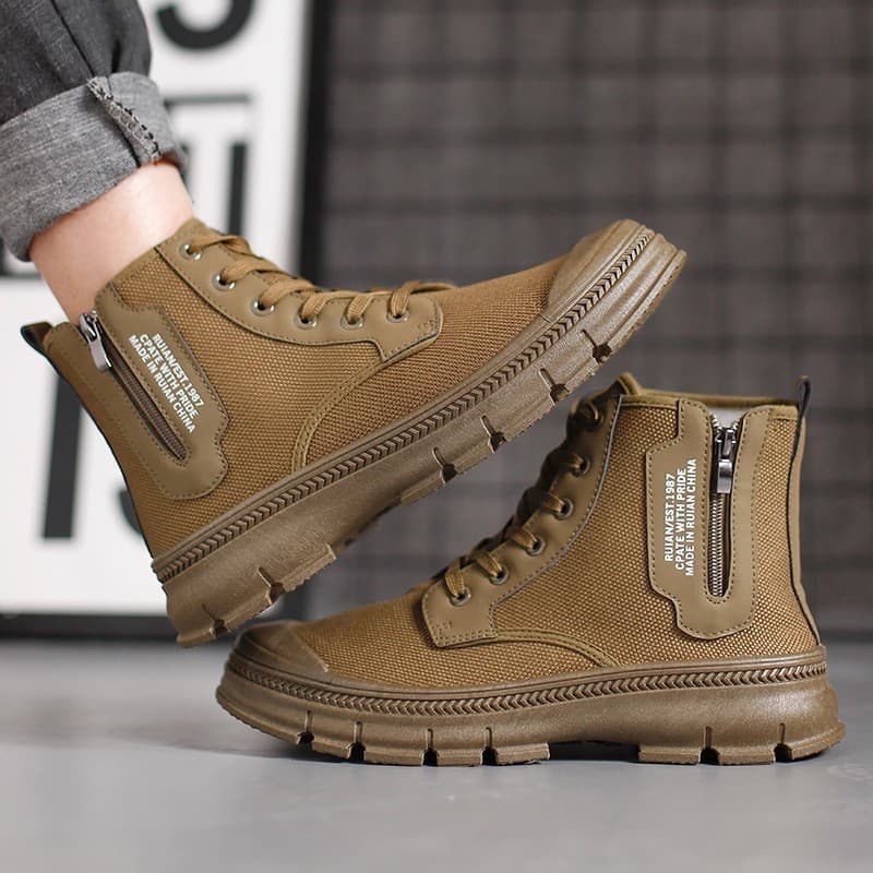 Botas de lona de alta qualidade masculinas ao ar livre botas gerais respirável zíper lateral tubo curto Martin botas Bao