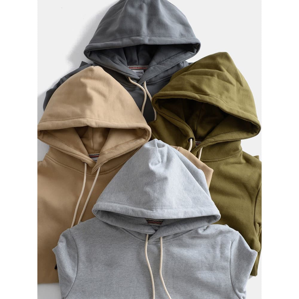 Pesado engrossado estilo japonês outono inverno Retro masculino puro algodão com capuz moletom solto cor sólida roupas e