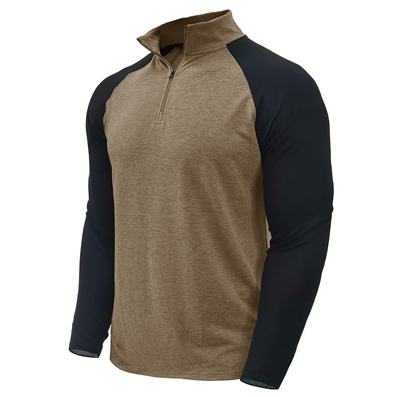 Europeu americano cor sólida Raglan masculino manga comprida zíper moletom de gola alta pulôver masculino com bloqueio d