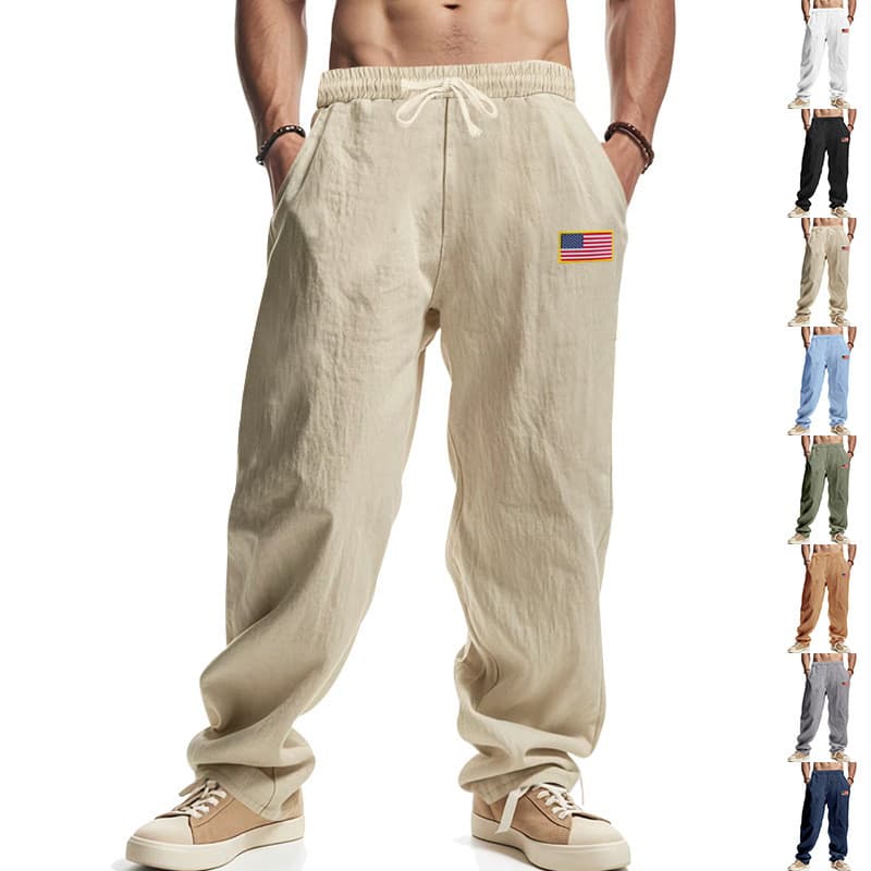 Calças masculinas quatro estações novo estilo cor sólida linho calças casuais masculinas americano Hip-Hop independente