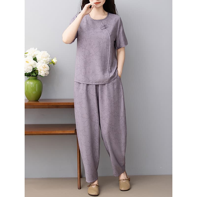 2026 verão novo estilo algodão linho terno feminino literário Retro Jacquard solto mais magro olhar de manga curta topo