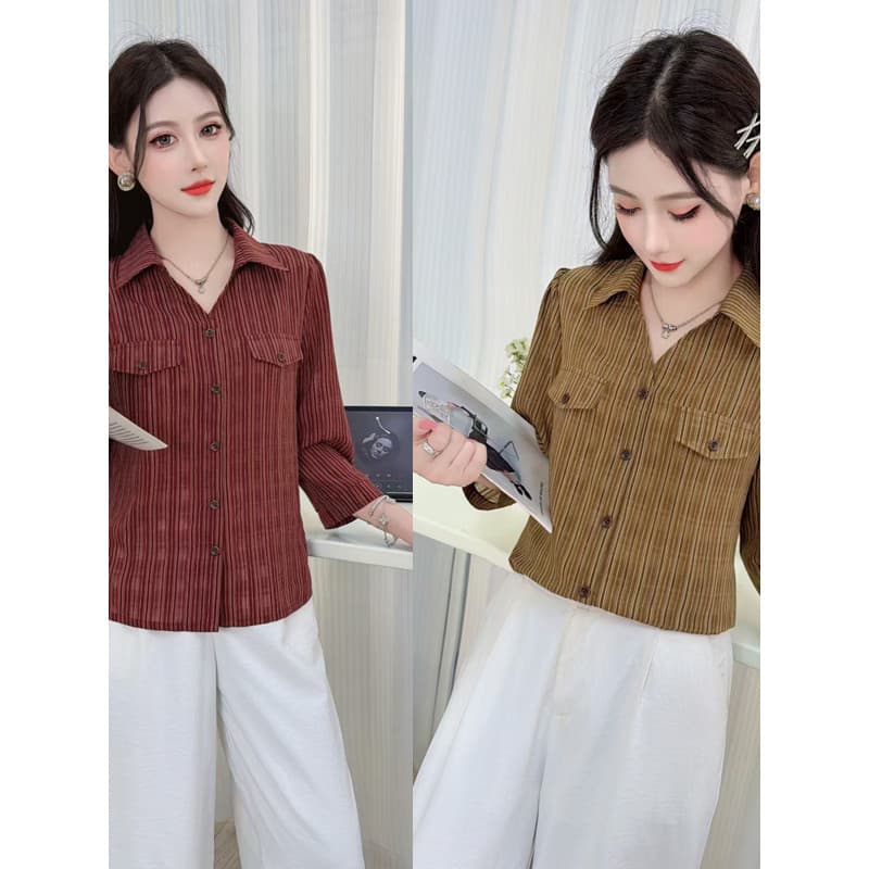 Camisa feminina 2026 novo estilo moda início da primavera usar camisa Casual estilo ocidental solto redução de idade mai