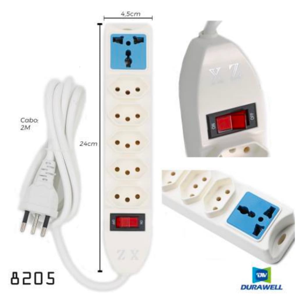 Filtro de Linha Extensão Régua Energia Elétrica 6 Tomadas Cabo 2M 8205