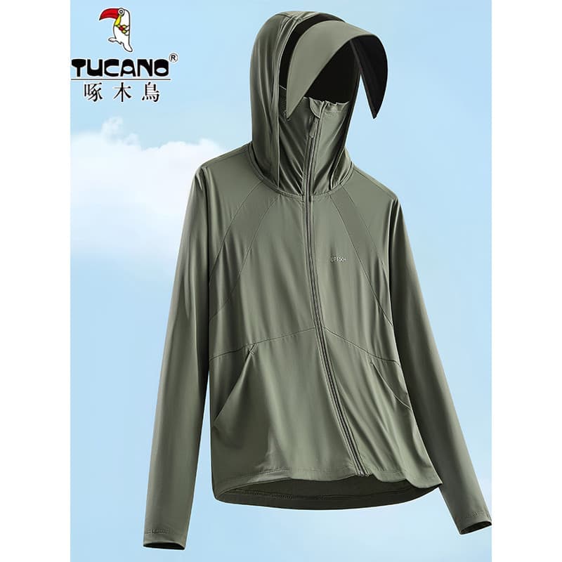 Woodpecker protetor solar roupas femininas verão Anti-ultravioleta gelo seda respirável sensação legal aba grande roupas