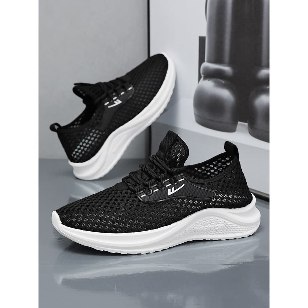 Puxar para trás sapatos masculinos 2024 novo estilo verão respirável esportes tênis de corrida absorção de choque oco de