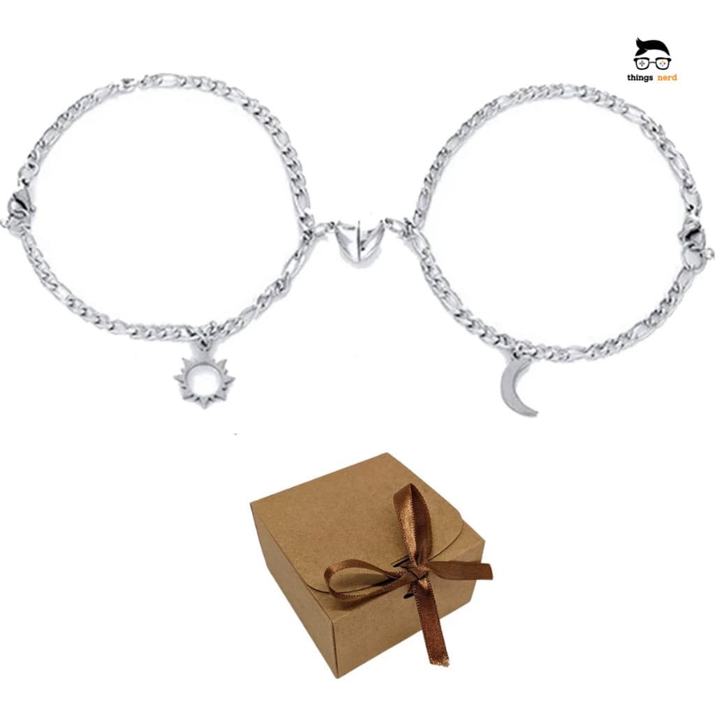 Kit 2 Pulseira Casal Amizade Sol Lua Imã Magnéticas Presente Conjunto Meio Coração Namorado