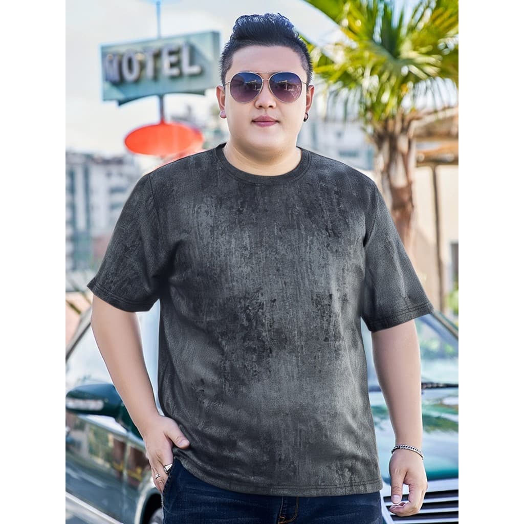 2025 novo estilo masculino de manga curta camiseta gorda mais gordura plus Size moda Casual em torno do pescoço solto fi