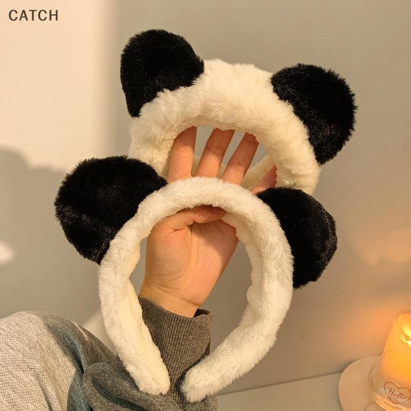 Capture Orelhas De Panda De Pelúcia Argola De Cabelo Lavagem Rosto Suporte Para Mulheres Faixas Peludas Cabeça De Desenh