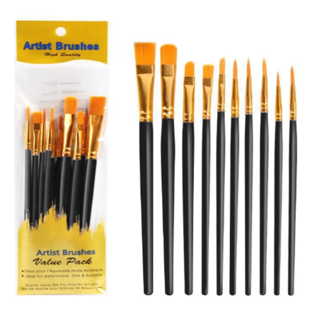 10 Pincel Nylon Óleo Aquarela Acrílica Artesanato Pintura