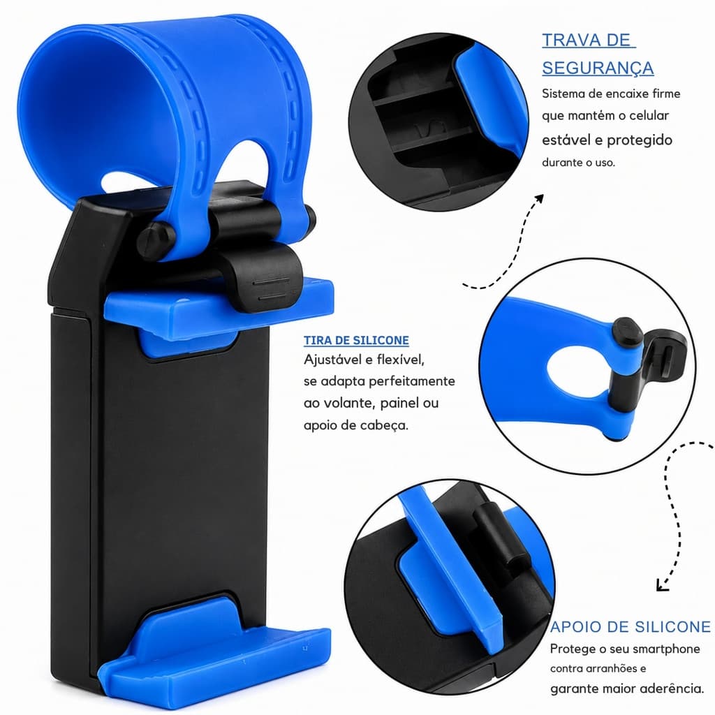 Suporte para Celular no Volante do Carro Universal Ajustável  GPS Direção Portátil