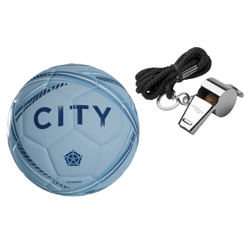 Kit Bola de Futebol Manchester City N5 Licenciada + Apito Penalty Metal