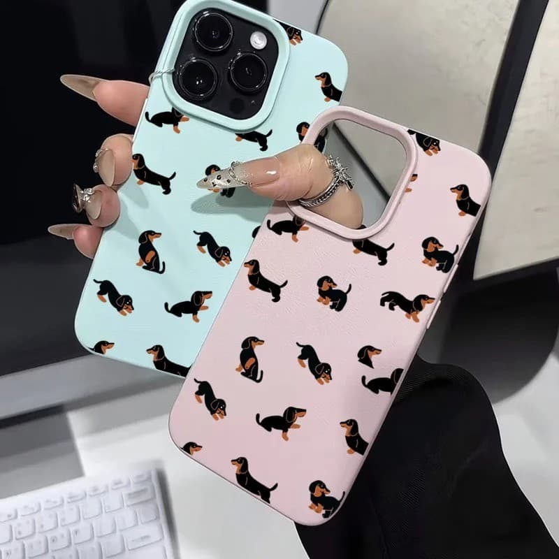 Minimalista Dachshund Branco Fosco Caso Para iPhone 17 16 15 14 13 12 11 Pro Max Plus Capa normal
